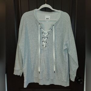 Aerie Heather Gray Lace-Up Sweatshirt, Size M
